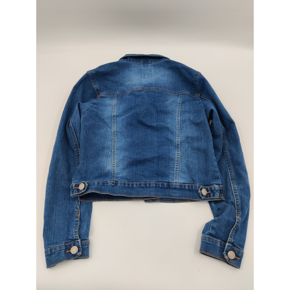 Miss Selfie Womens Medium Wash Cropped Distressed Denim Jean Jacket Large L - Picture 2 of 9